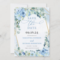 Boho Blue Floral Rose und Gold Geometric
