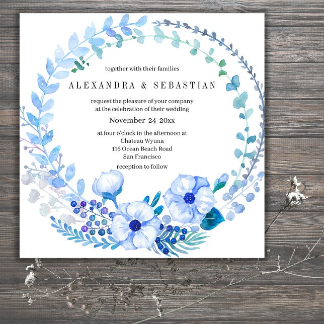 Boho Blue Floral Rustic Wedding Einladung (Von Creator hochgeladen)