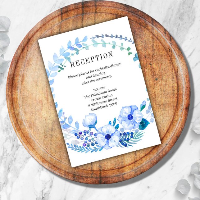 Boho Blue Floral Wedding Reception Enclosure Card Begleitkarte (Von Creator hochgeladen)