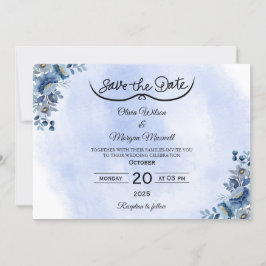 Boho Blue Floral Wedding Save the Date Einladung