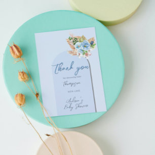 Boho Blue Frame Pampass Grass Oh Boy Baby Dusche Flyer