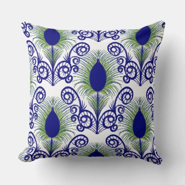 Boho Blue Green Jewel Tone Peacock Feather Kissen (Vorderseite)