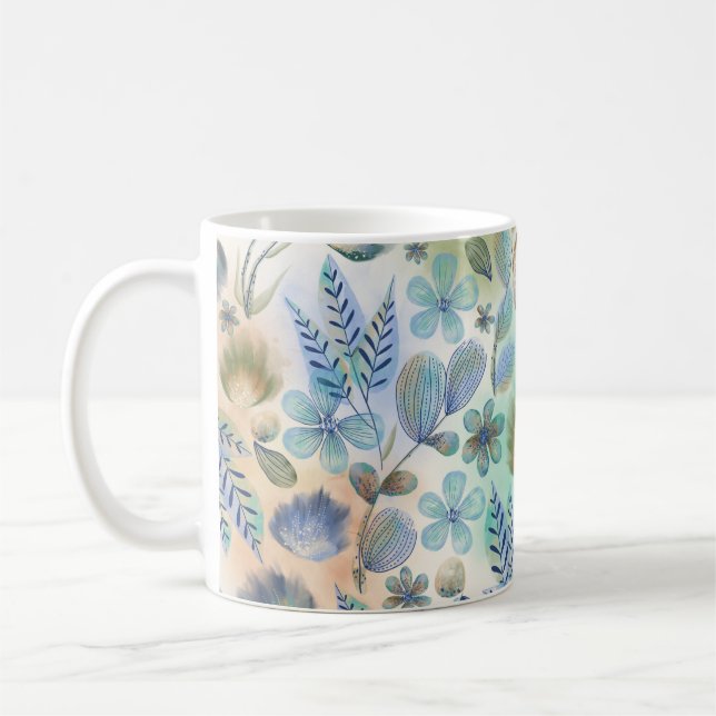 Boho Blue Green Whimsical Floral Botanical Kaffeetasse (Links)