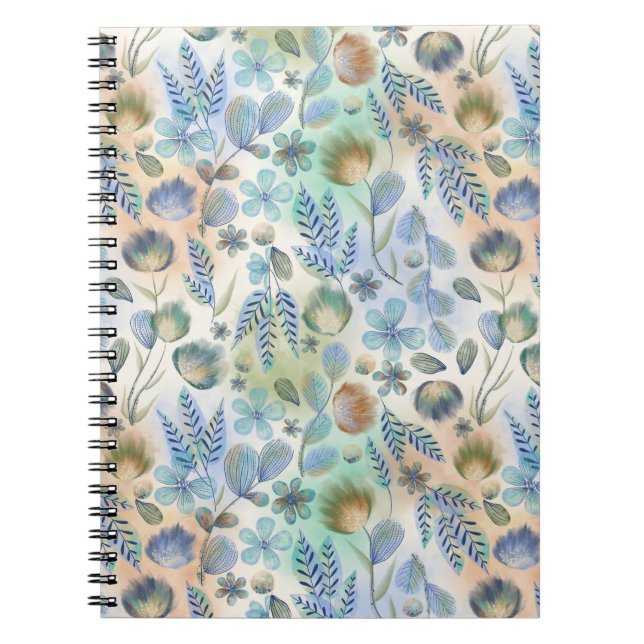 Boho Blue Green Whimsical Floral Botanical Notizblock (Vorderseite)