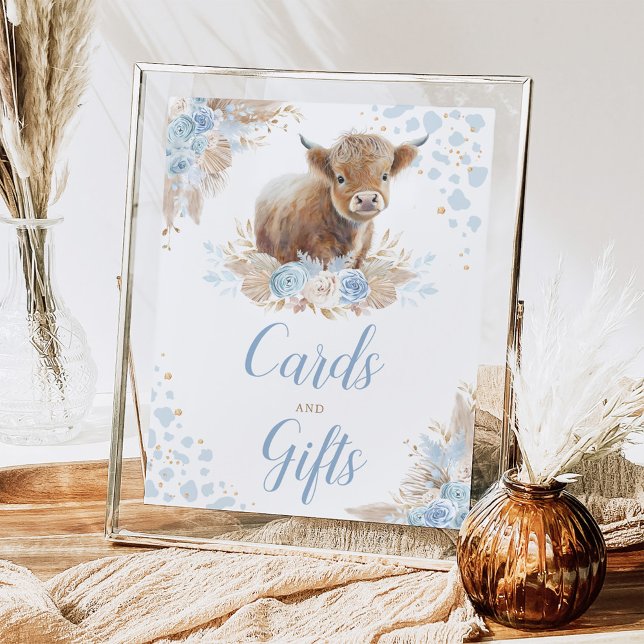 Boho Blue Highland Cow Cards & Gifts Sign Poster (Von Creator hochgeladen)
