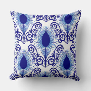 Boho Blue Jewel Tone Peacock Feather Kissen