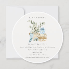 Boho Blue Kinderzimmer Foliage Boy Baby Showeinlad Dankeskarte