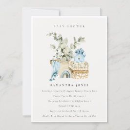 Boho Blue Kinderzimmer Foliage Boy Baby Showeinlad Dankeskarte