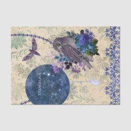 Boho Blue Lila Owl Moon Seidenpapier
