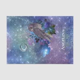 Boho Blue Lila Owl Moon Seidenpapier