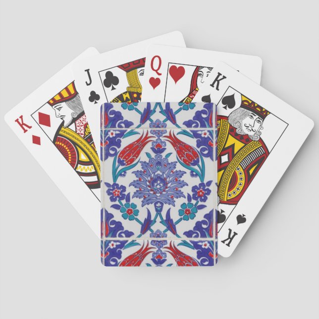 Boho Blue marokkanische Fliesenmuster Playing Card Spielkarten (Rückseite)