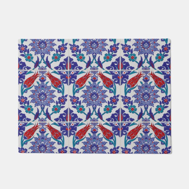 Boho Blue marokkanisches Fliesenmuster Fußmatte (Vorderseite)
