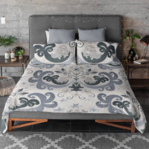 Boho Blue Mermaid Floral Scroll Muster