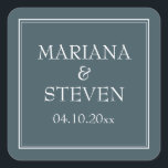 Boho Blue Modern Minimalistisch Quadratischer Aufkleber<br><div class="desc">Boho Blue Moderne Minimalistische Hochzeitsaufkleber für Ihre Hochzeitsfeier,  Probe Dinner und Brautparty im minimalistisch blauen Thema,  Barware.</div>