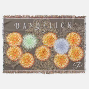 Boho Blue Orange Dandelion Gold Wildblume Vintag Decke