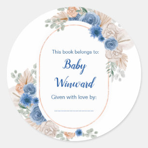 Boho Blue Pampas Grass Baby Dusche Runder Aufkleber