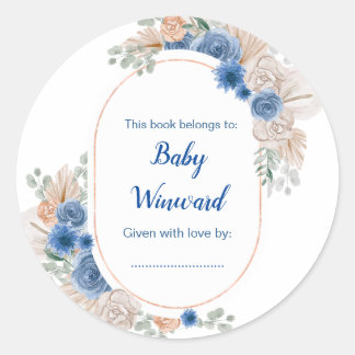 Boho Blue Pampas Grass Baby Dusche Runder Aufkleber