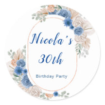 Boho Blue Pampas Grass Birthday