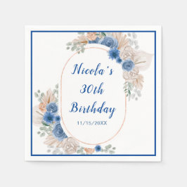 Boho Blue Pampas Grass Birthday Serviette