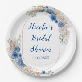Boho Blue Pampas Grass Brautparty Pappteller