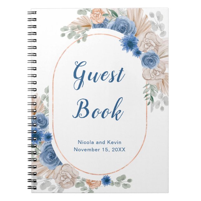 Boho Blue Pampas Grass Gästebuch Notizblock (Vorderseite)
