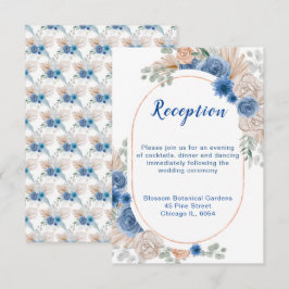 Boho Blue Pampas Grass Hochzeitsempfang Begleitkarte