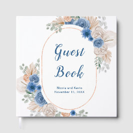 Boho Blue Pampas Grass Wedding Guest Book Gästebuch