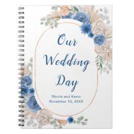 Boho Blue Pampas Grass Wedding Planner Notizblock