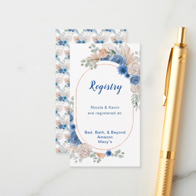 Boho Blue Pampas Grass Wedding Registry Begleitkarte (Vorderseite/Rückseite Beispiel)