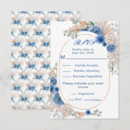 Boho Blue Pampas Grass Wedding RSVP Karte