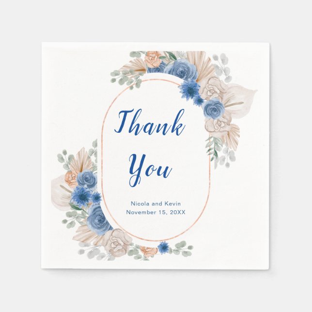 Boho Blue Pampas Grass Wedding Serviette (Vorderseite)