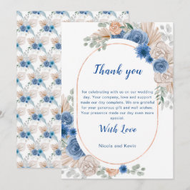 Boho Blue Pampas Grass Wedding Vielen Dank Dankeskarte