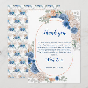 Boho Blue Pampas Grass Wedding Vielen Dank Dankeskarte