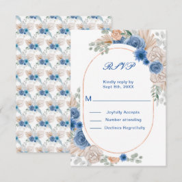 Boho Blue Pampas Grass WeddingRSVP RSVP Karte