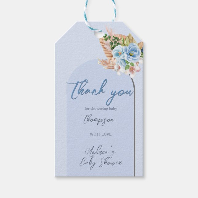 Boho Blue Pampass Grass Floral Hey Junge Dusche Geschenkanhänger (Vorderseite)