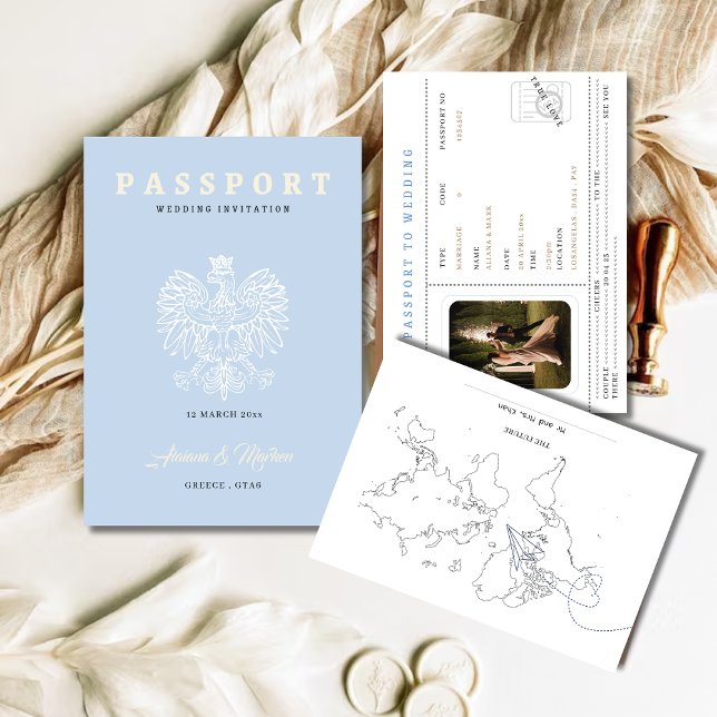 Boho Blue Passport Hochzeit in Urlaubsort Einladun Einladung (Von Creator hochgeladen)