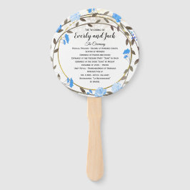 Boho Blue Peony Wreath Gold Wedding Program Fächer