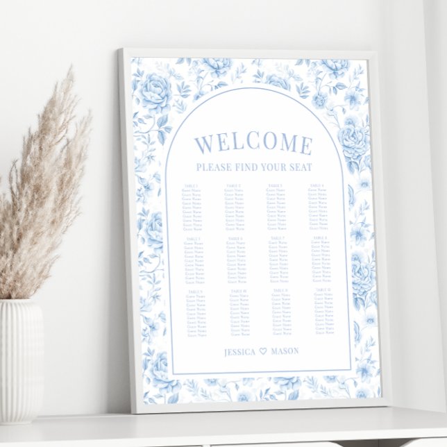 Boho Blue Porcelain Floral Wedding Chart Poster (Von Creator hochgeladen)