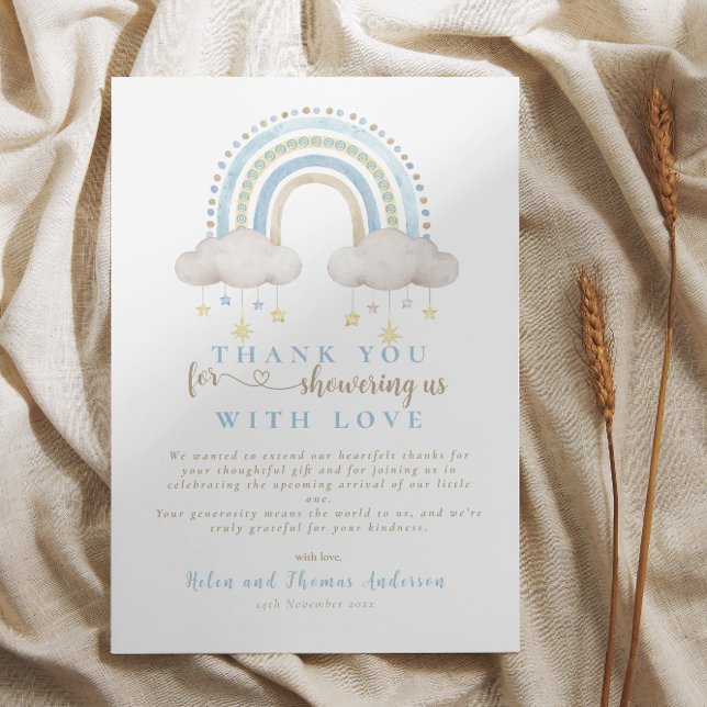 Boho Blue Rainbow Baby Dusche Dankeskarte (Boho Blue Rainbow Baby Shower Thank You Card)
