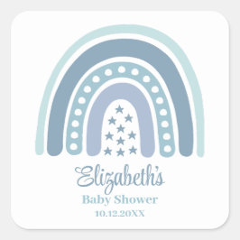 Boho Blue Rainbow Baby Dusche Quadratischer Aufkleber