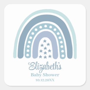 Boho Blue Rainbow Baby Dusche Quadratischer Aufkleber
