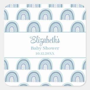 Boho Blue Rainbow Baby Dusche Quadratischer Aufkleber