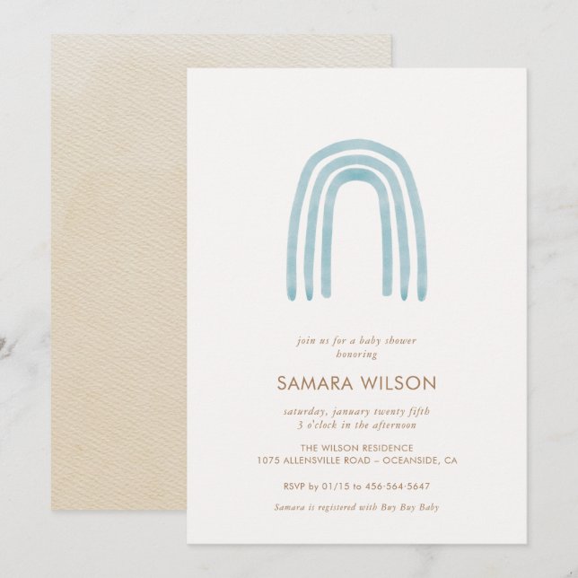 Boho Blue Rainbow Baby Shower Einladung (Vorne/Hinten)