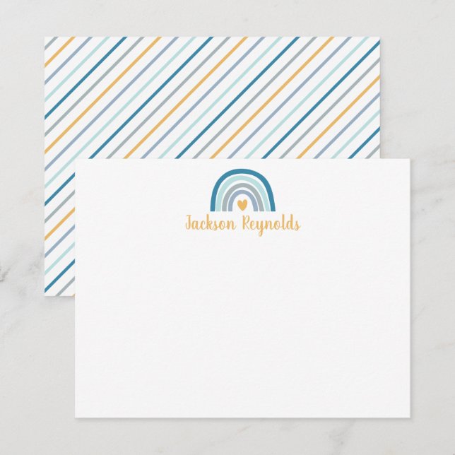Boho Blue Rainbow Stationery Mitteilungskarte (Vorne/Hinten)