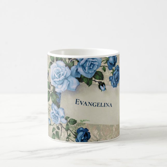 Boho Blue Rose Moth Watercolor Kaffeetasse (Mittel)