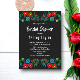 Boho Blue Rote Rosen Romantisches Brautparty Einladung