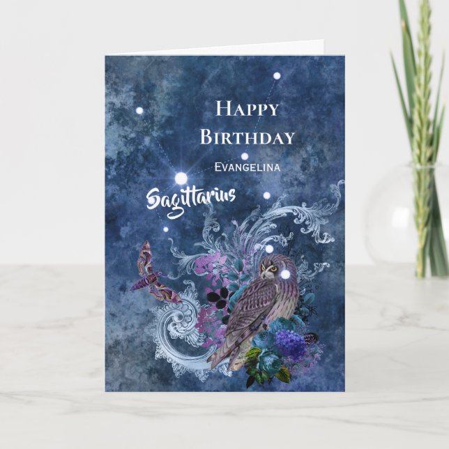 Boho Blue Sagittarius Constellation Birthday Karte (Vorderseite)