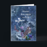 Boho Blue Sagittarius Constellation Birthday Karte<br><div class="desc">Die Schützenkonstellation mit Eule und Motte.</div>