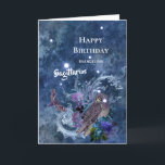Boho Blue Sagittarius Constellation Birthday Karte<br><div class="desc">Die Schützenkonstellation mit Eule und Motte.</div>