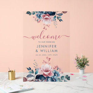 Boho Blue Summer Garden Floral Mariage Bienvenue